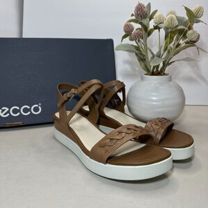 Ecco Touch Plateau Leather Sandal Whisky Brown 260323 Women's 10-10.5/EU41 NWT